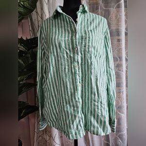 Universal Threads Small Green and White Striped Long Sleeve Shirt